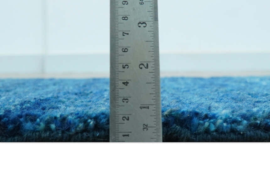High Pile Blue Hand knotted Contemporary Custom Made Solid Afghan wool Area Rug