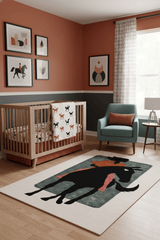 Horse Rider Pattern Beige And Black Hand Tufted 5x8 Wool Rug
