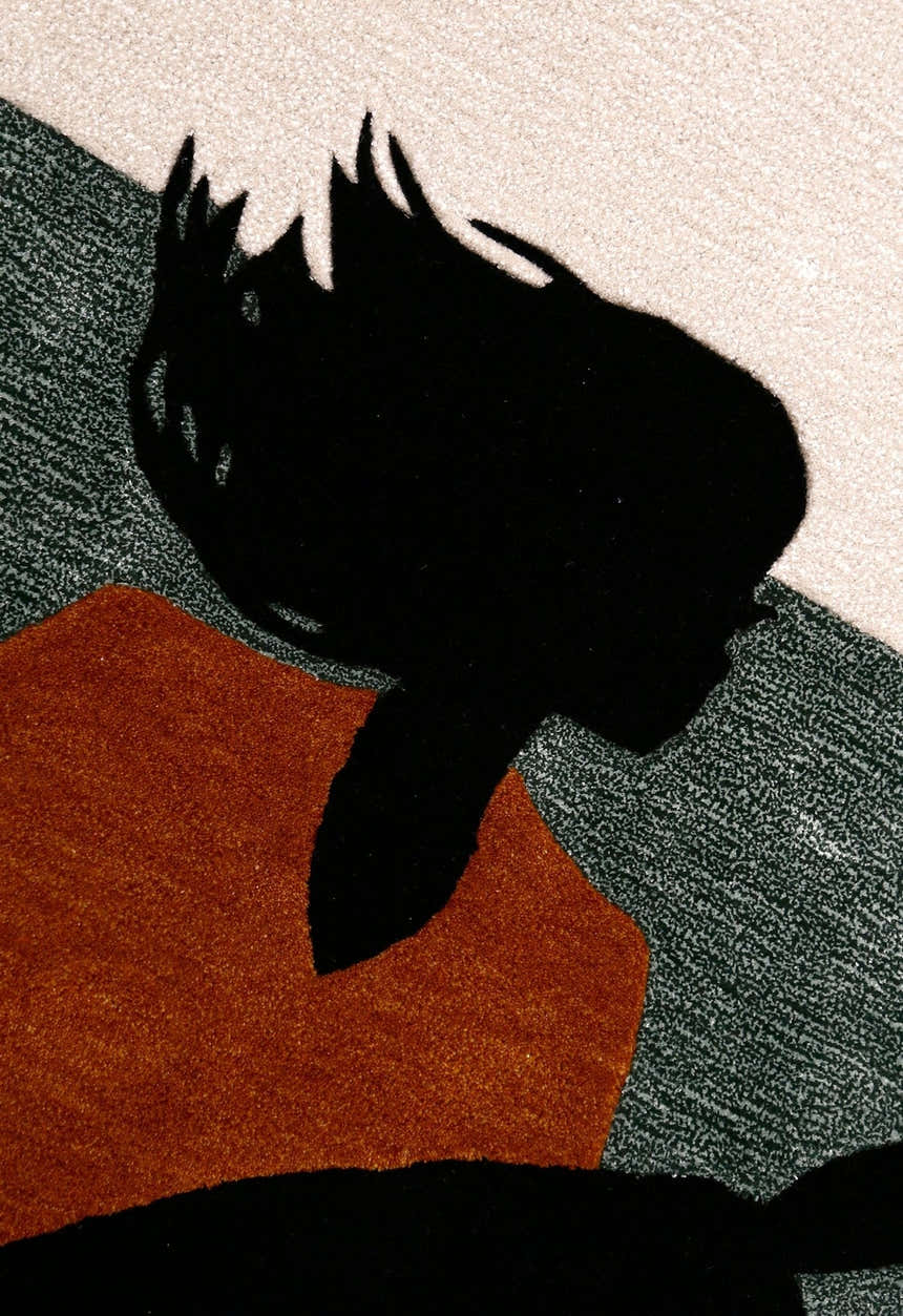 Horse Rider Pattern Beige And Black Hand Tufted 5x8 Wool Rug
