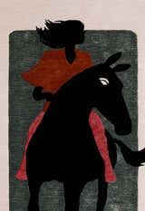 Horse Rider Pattern Beige And Black Hand Tufted 5x8 Wool Rug