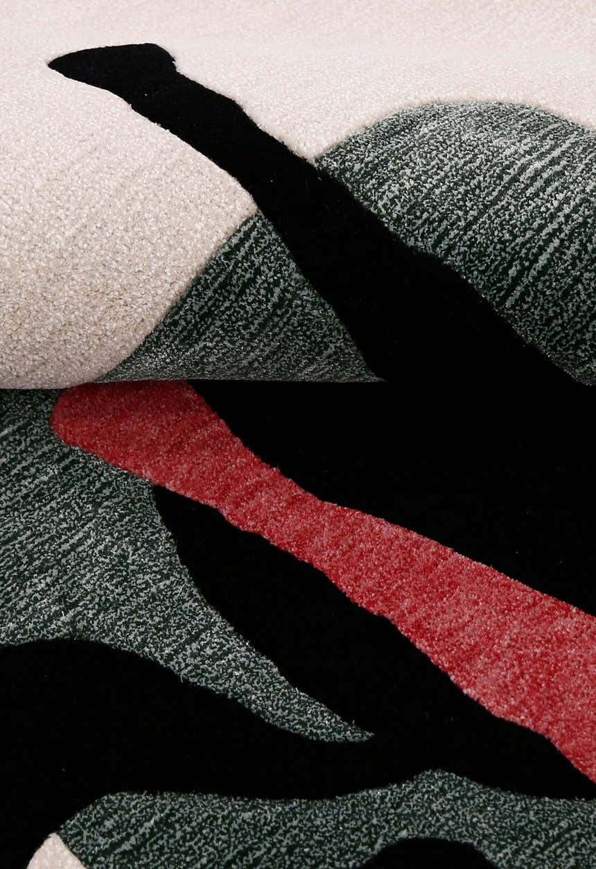 Horse Rider Pattern Beige And Black Hand Tufted 5x8 Wool Rug