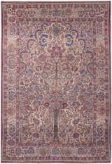 Feizy Rawlins Transitional Oriental Area Rug in red, tan, and pink with a tree of life design. Design-Rectangle