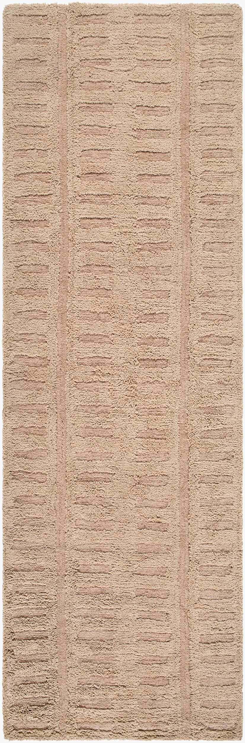 Close-up of a textured Washable Handmade Wool Rug - Brown. Ash, prairie dust, and tan colors. Contemporary style. Design-Runner-268