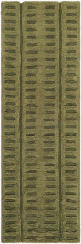 Close-up of the Washable Wool Rug - Green. Hand-tufted rug with a contemporary stripe pattern in shades of green and brown. Design-Runner-268