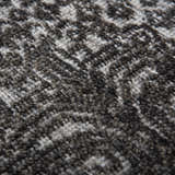 Close-up of the hand-knotted Rizzy HTN720 area rug. Gray and ivory wool with a traditional farmhouse pattern. Texture