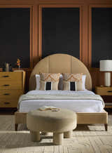 Linbar Beige Black and Off White Vertical Stripe Color Block with Running Stitch Cottage Cotton Lumbar Pillow