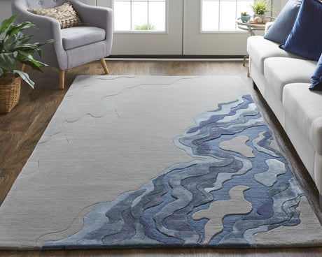 Feizy Serrano Transitional Abstract - Gray/Taupe/Blue Area Rug - Clearance