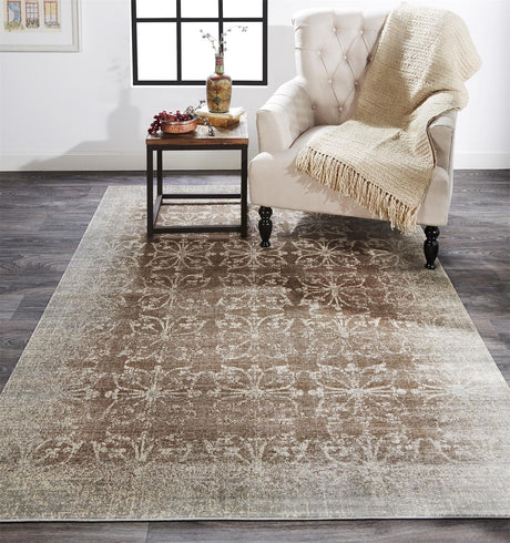 Feizy Fiona Transitional Geometric - Brown/Ivory/Gray Area Rug - Clearance