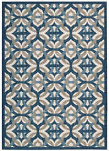 Waverly Sun N' Shade Celestial Contemporary Area Rug with a blue, light blue, and gray geometric pattern.
