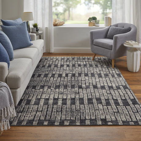 Feizy Kano Transitional Geometric - Gray/Black/Ivory Area Rug