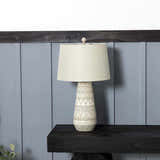 Tan and Cream Resin Lamp with White Linen Table Lamp - Clearance