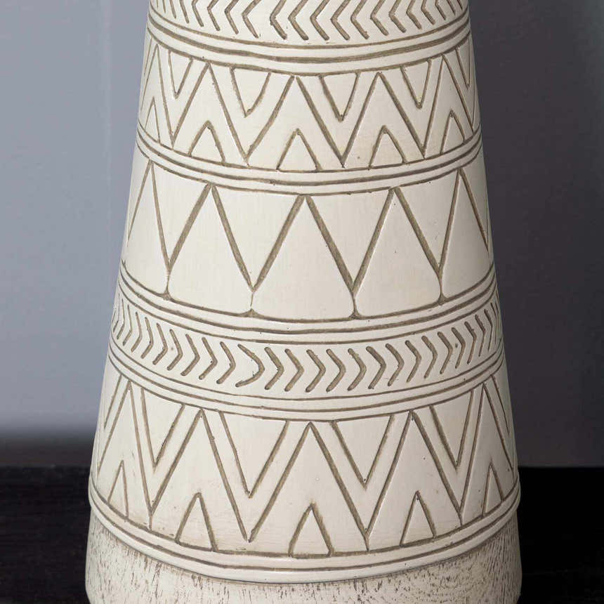 Tan and Cream Resin Lamp with White Linen Table Lamp - Clearance