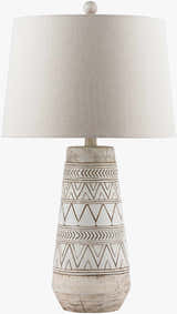 Tan and Cream Resin Lamp with White Linen Table Lamp - Clearance