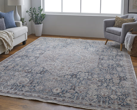 Feizy Marquette Transitional Medallion - Blue/Ivory Area Rug