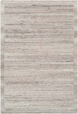 Close-up of the Blenda Beige Area Rug. Hand-tufted wool rug with subtle charcoal and taupe horizontal stripes. Design-Rectangle-576