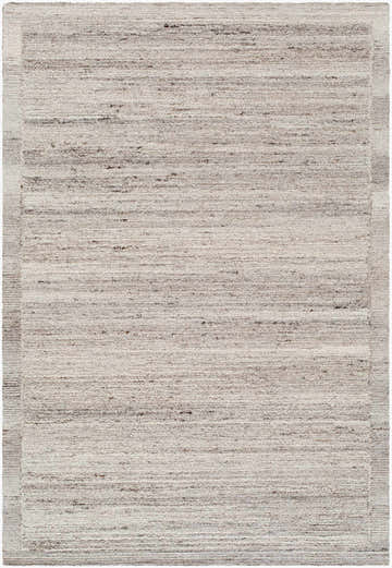 Close-up of the Blenda Beige Area Rug. Hand-tufted wool rug with subtle charcoal and taupe horizontal stripes. Design-Rectangle-576