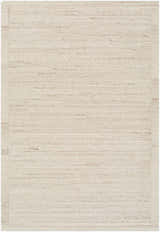 Close-up of the Blenda Tan Area Rug, a hand-tufted wool rug with beige, cream, and tan hues and subtle horizontal striations. Design-Rectangle-576