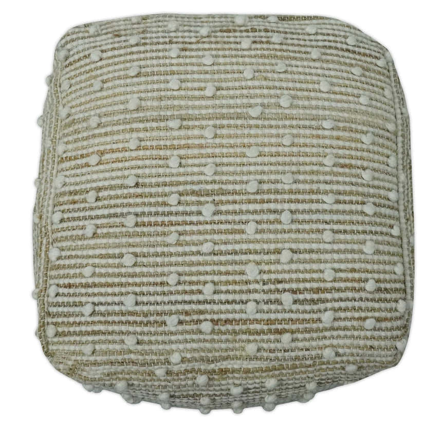Ivory and Beige Hand Woven Stripes Design jute and wool Pouf