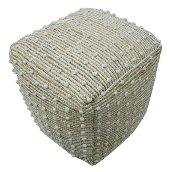 Ivory and Beige Hand Woven Stripes Design jute and wool Pouf