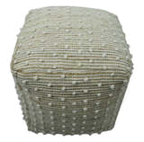 Ivory and Beige Hand Woven Stripes Design jute and wool Pouf