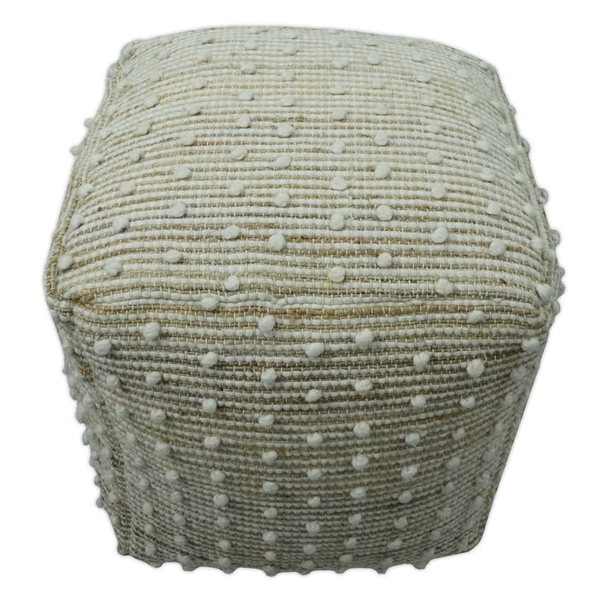 Ivory and Beige Hand Woven Stripes Design jute and wool Pouf