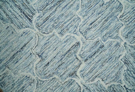 Ivory and Blue Modern Geometric Hand Tufted Multi Size Natural Wool Area Rug