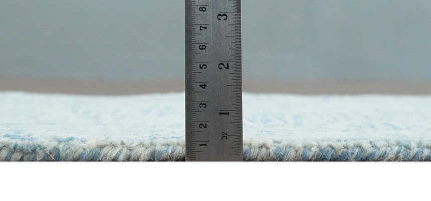 Custom Made Ivory and Blue Modern Geometric Hand Tufted Natural Wool Area Rug