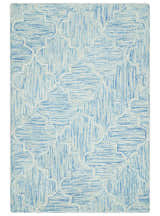 Custom Made Ivory and Blue Modern Geometric Hand Tufted Natural Wool Area Rug