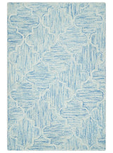 Custom Made Ivory and Blue Modern Geometric Hand Tufted Natural Wool Area Rug