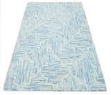 Custom Made Ivory and Blue Modern Geometric Hand Tufted Natural Wool Area Rug