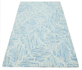 Custom Made Ivory and Blue Modern Geometric Hand Tufted Natural Wool Area Rug