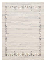 Ivory And Blue Tribal Border Design Hand Loomed Wool Area Rug