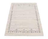 Ivory And Blue Tribal Border Design Hand Loomed Wool Area Rug
