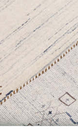 Ivory And Blue Tribal Border Design Hand Loomed Wool Area Rug