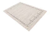 Ivory And Blue Tribal Border Design Hand Loomed Wool Area Rug