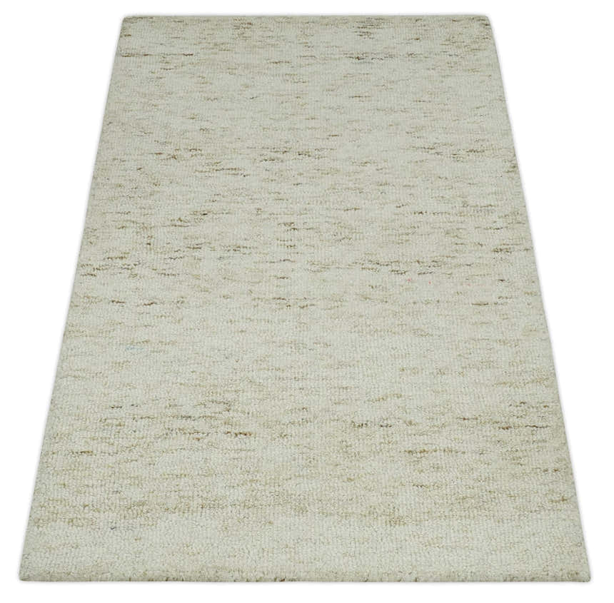Ivory and Brown Abstract Hand Tufted Multi Size Natural Wool Area Rug