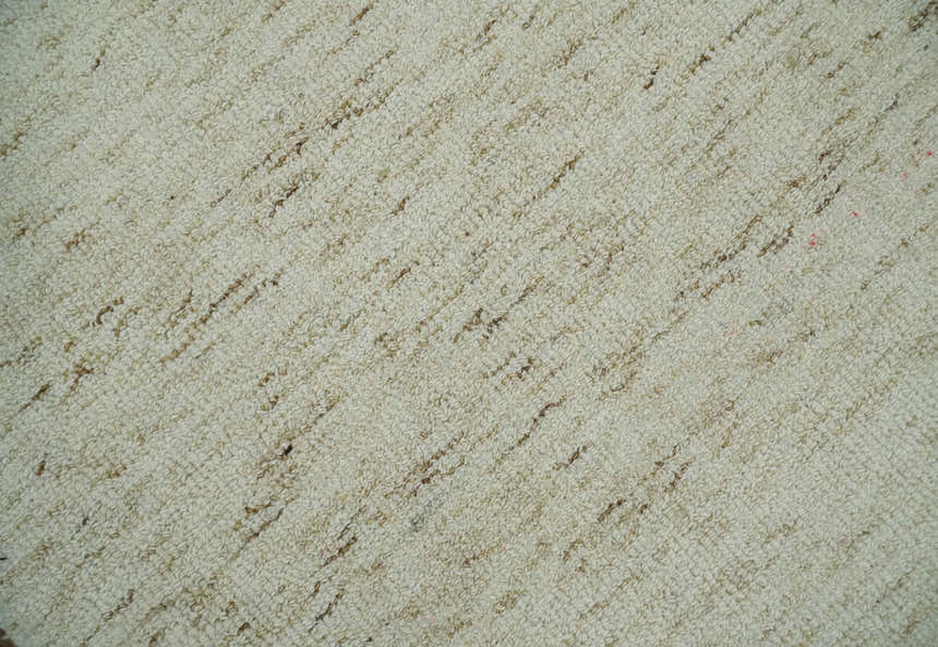 Ivory and Brown Abstract Hand Tufted Multi Size Natural Wool Area Rug