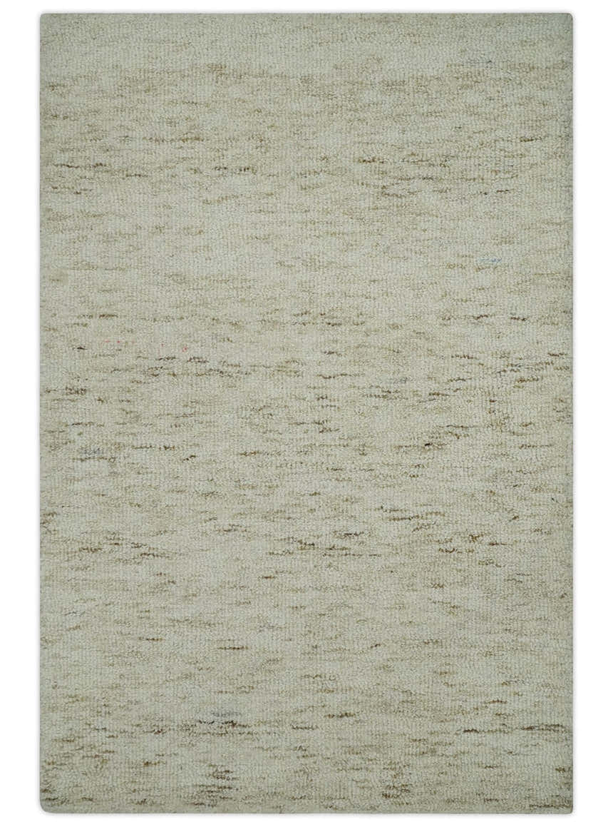 Ivory and Brown Abstract Hand Tufted Multi Size Natural Wool Area Rug