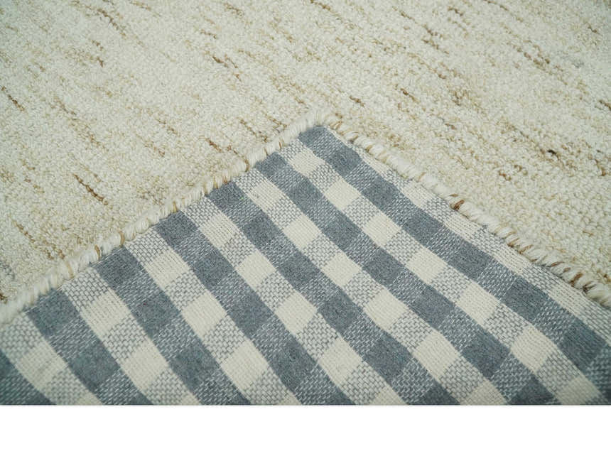 Ivory and Brown Abstract Hand Tufted Multi Size Natural Wool Area Rug