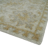 Ivory and Brown distressed finished Traditional Floral Low Pile Multi Size wool Area Rug