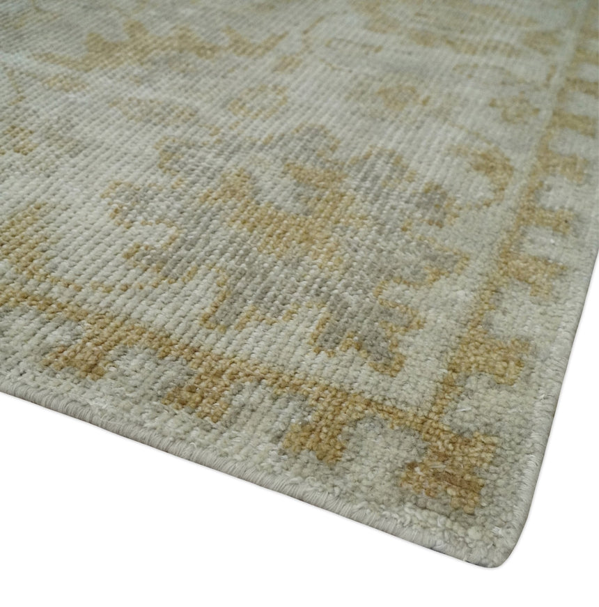 Ivory and Brown distressed finished Traditional Floral Low Pile Multi Size wool Area Rug