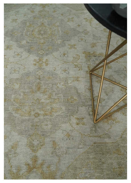 Ivory and Brown distressed finished Traditional Floral Low Pile Multi Size wool Area Rug