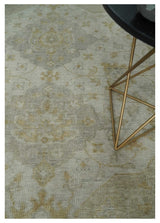 Ivory and Brown distressed finished Traditional Floral Low Pile Multi Size wool Area Rug