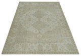 Ivory and Brown distressed finished Traditional Floral Low Pile Multi Size wool Area Rug