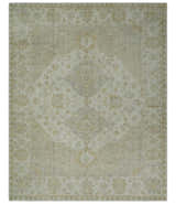 Ivory and Brown distressed finished Traditional Floral Low Pile Multi Size wool Area Rug