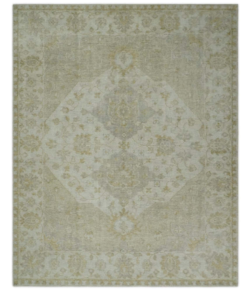 Ivory and Brown distressed finished Traditional Floral Low Pile Multi Size wool Area Rug