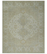 Ivory and Brown distressed finished Traditional Floral Low Pile Multi Size wool Area Rug