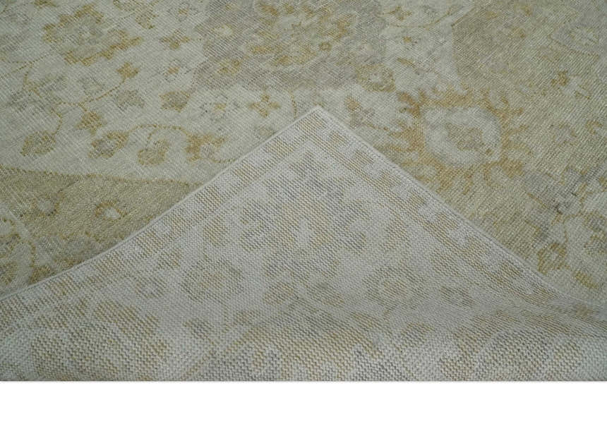 Ivory and Brown distressed finished Traditional Floral Low Pile Multi Size wool Area Rug