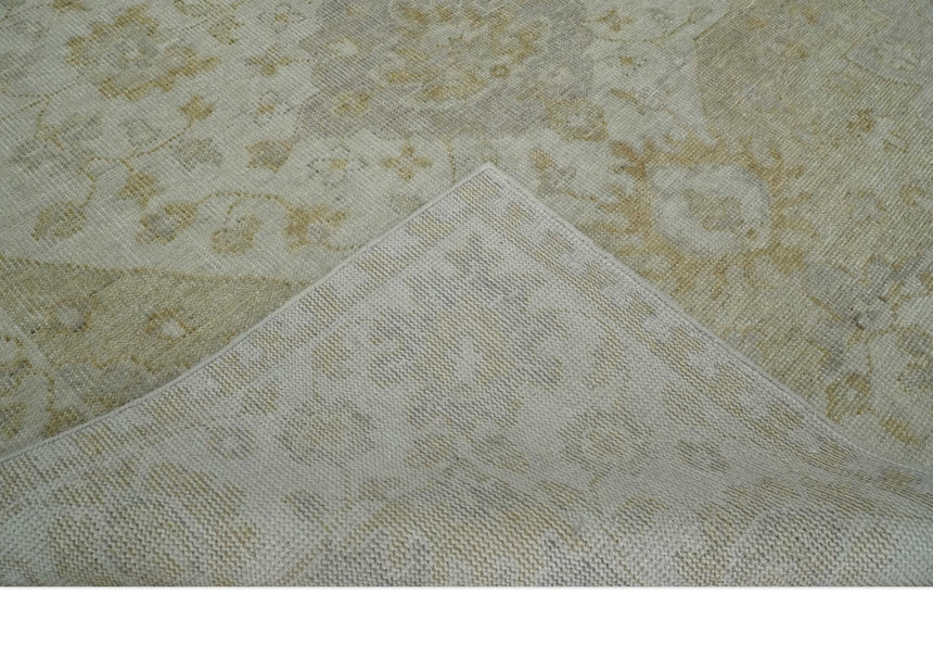 Ivory and Brown distressed finished Traditional Floral Low Pile Multi Size wool Area Rug