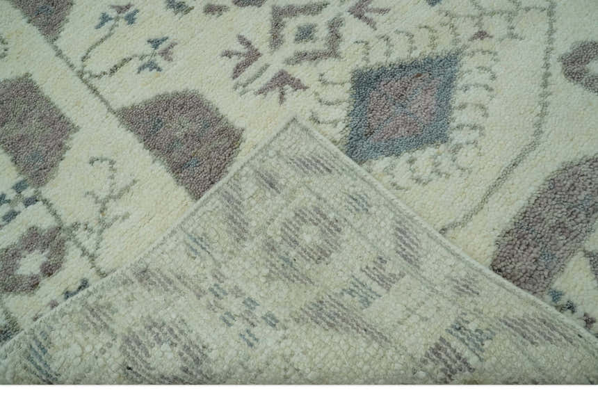 Ivory and Brown Traditional Hand Knotted Multi Size wool Area Rug